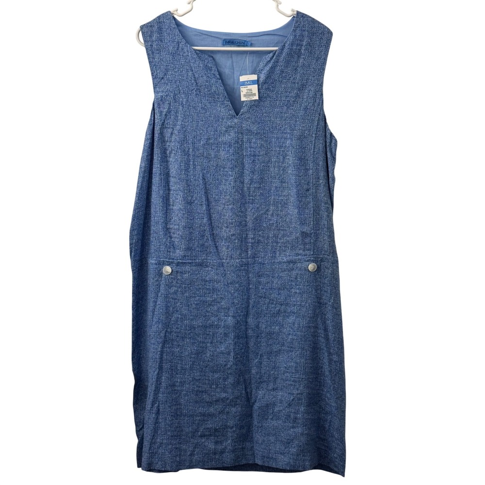 J. McLaughlin Rue Dress Blue Aqua Linen Cotton Lined Sleeveless Shift Size L NWT